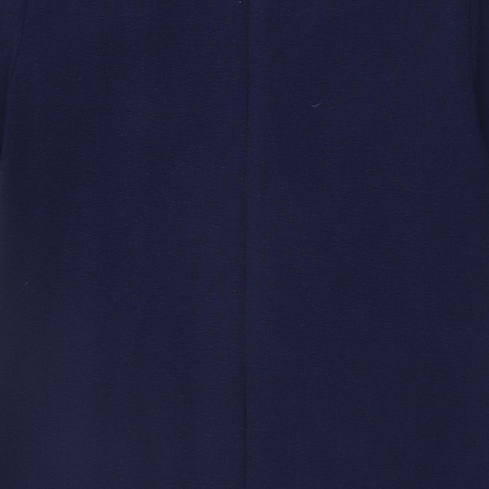Marks & Spencer Womens Blue Geometric Polyester Shift Size 8 Round Neck Zip