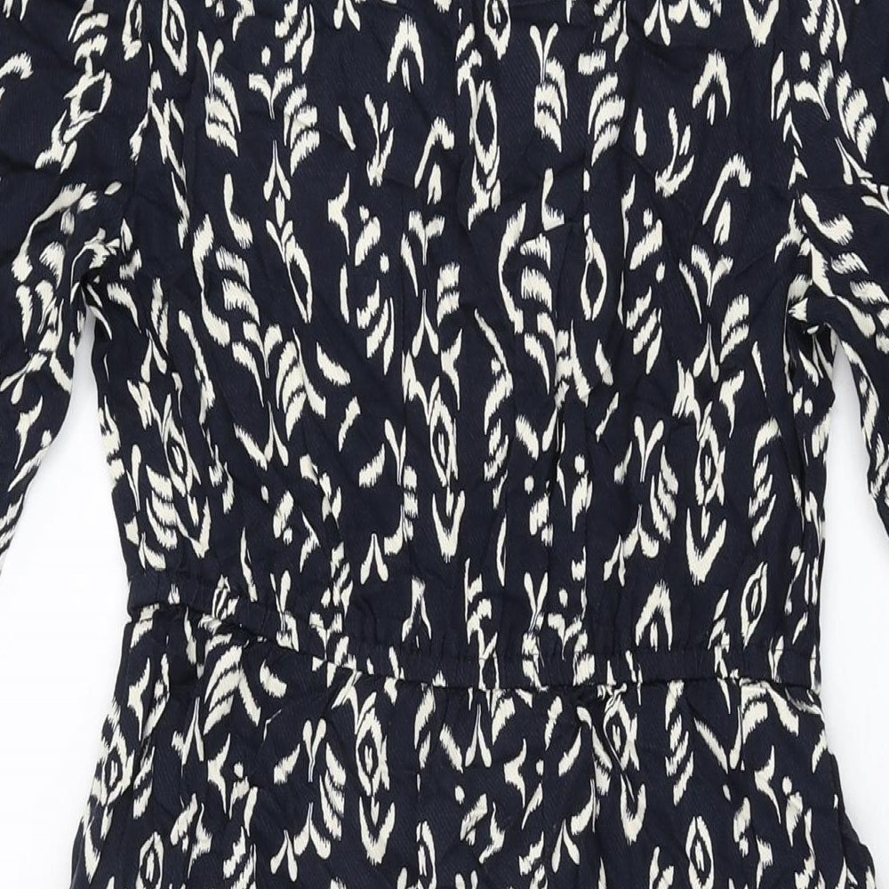 Marks & Spencer Womens Blue Geometric Viscose A-Line Size 8 V-Neck Pullover
