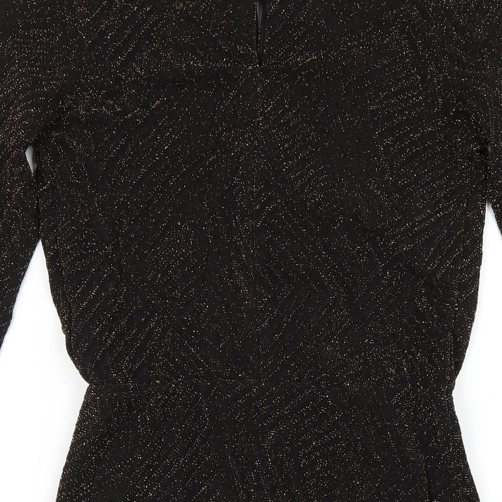 New Look Womens Black Polyester Bodycon Size 10 Round Neck Button