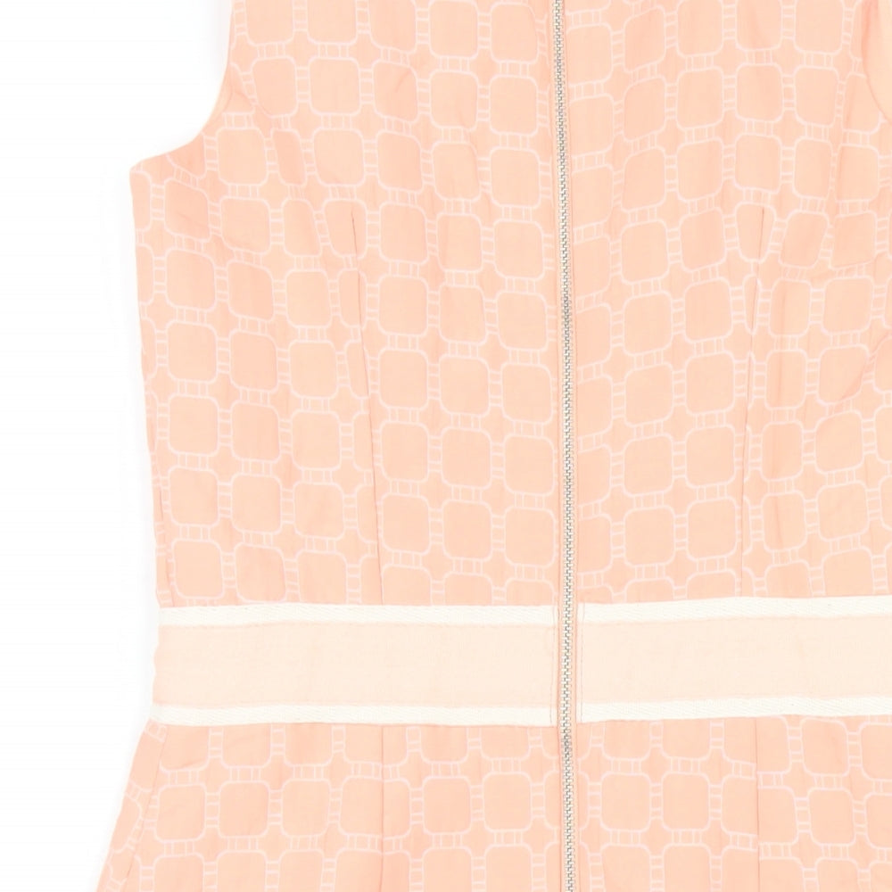 Marks & Spencer Womens Pink Geometric Polyester Pencil Dress Size 10 Round Neck Zip
