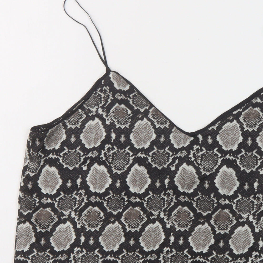 Topshop Womens Black Animal Print Polyester Camisole Tank Size 10 V-Neck