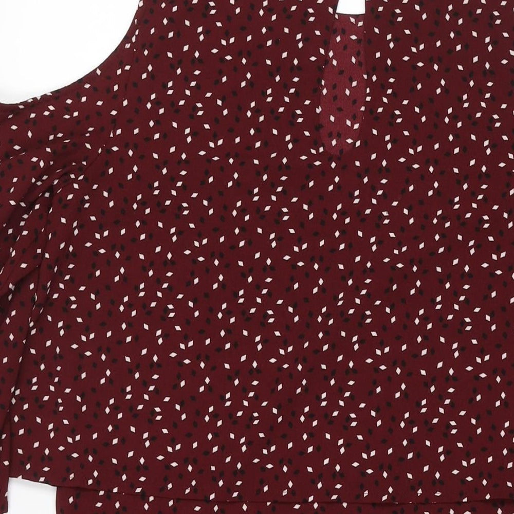Mango Womens Red Geometric Polyester Shift Size M Round Neck Button - Cold Shoulder