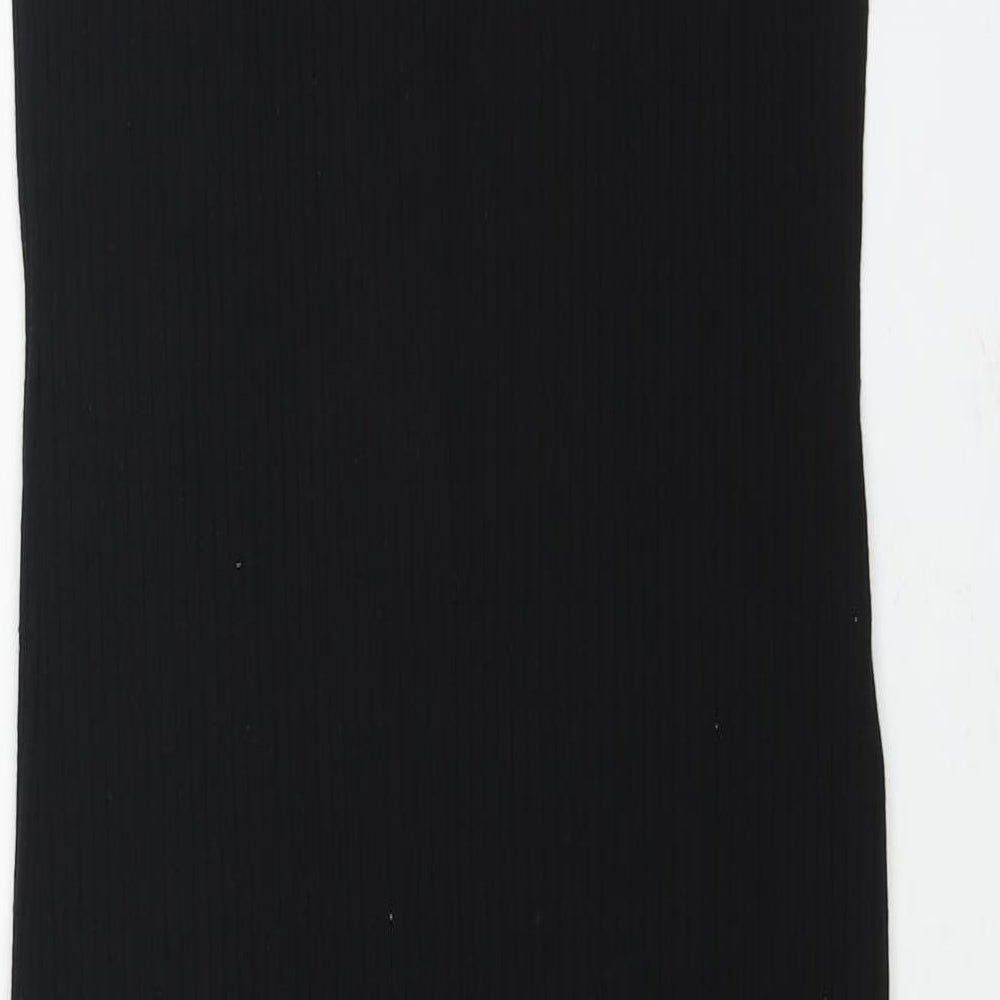 Zara Womens Black Polyester Shift Size L V-Neck Pullover - Frill Ribbed
