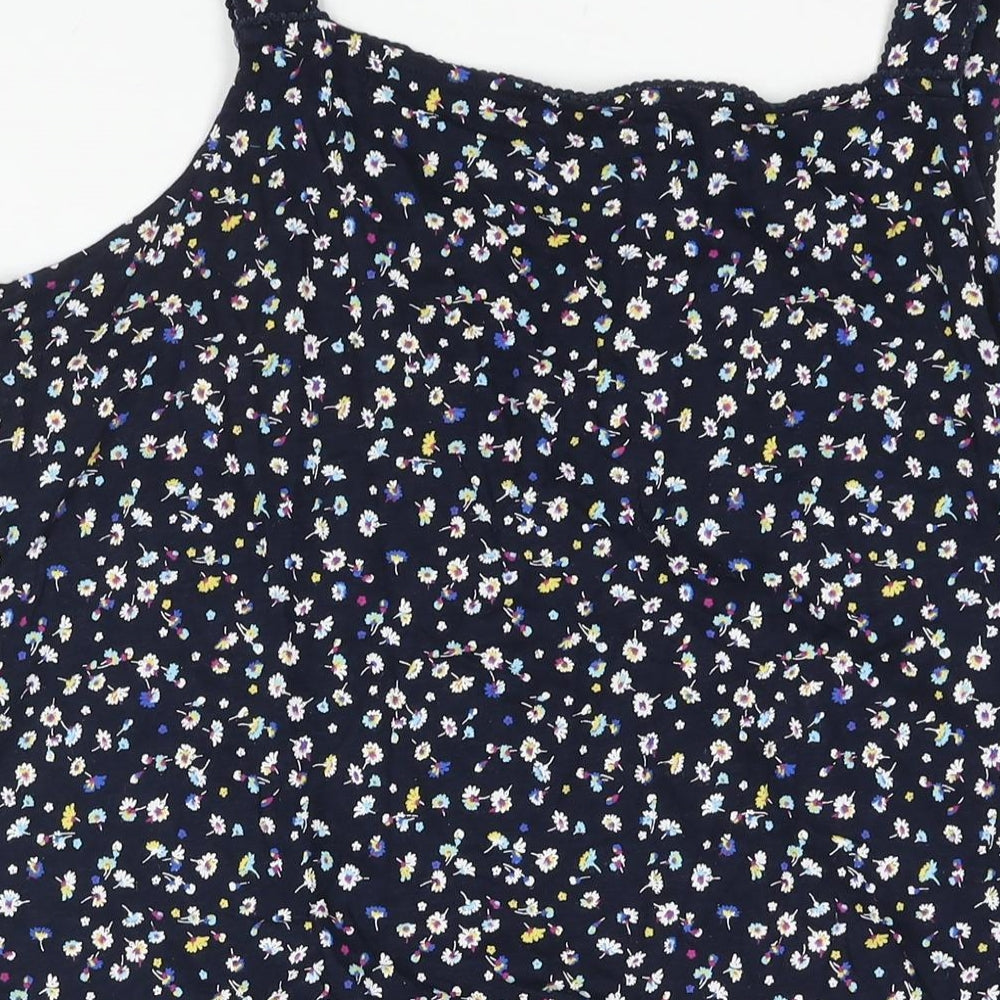 Marks & Spencer Womens Blue Floral Cotton Basic Blouse Size 18 Square Neck - Lace Detail