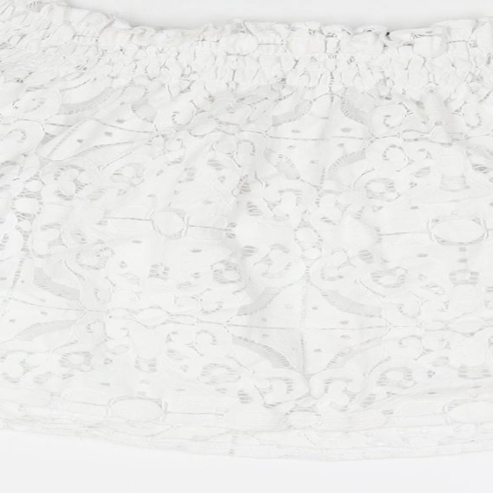 Zara Womens White Cotton Cropped Blouse Size M Boat Neck