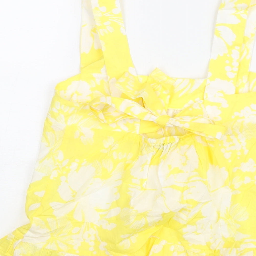 Marks & Spencer Womens Yellow Floral Cotton Camisole Blouse Size 6 Square Neck - Frill