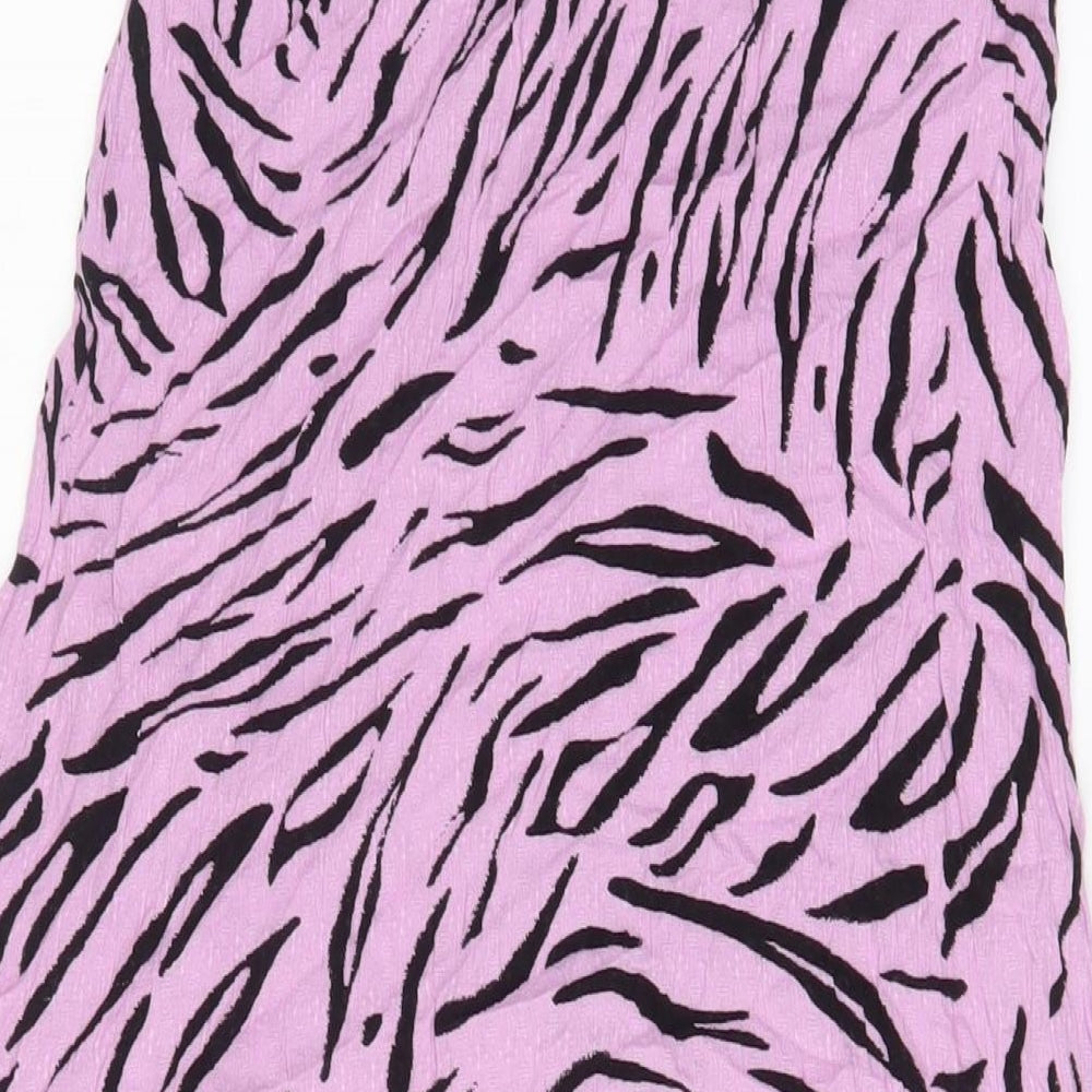 Marks & Spencer Womens Purple Animal Print Viscose A-Line Size 8 V-Neck Pullover