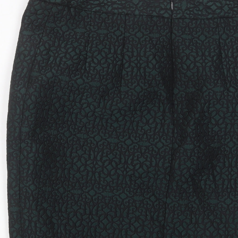 Next Womens Green Fair Isle Viscose A-Line Skirt Size 10 Zip - Side Slit