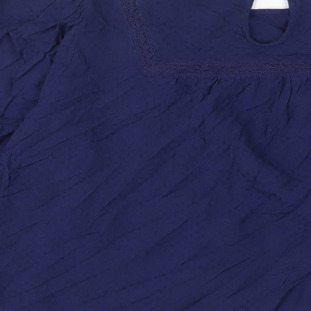 Marks & Spencer Womens Blue Viscose Basic T-Shirt Size 10 Crew Neck - Embroidered