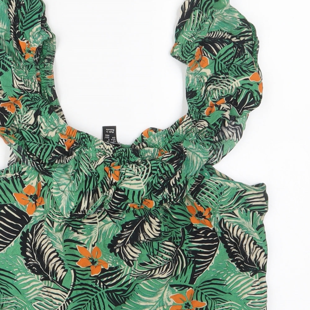 New Look Womens Green Geometric Viscose Cropped Blouse Size 10 Off the Shoulder