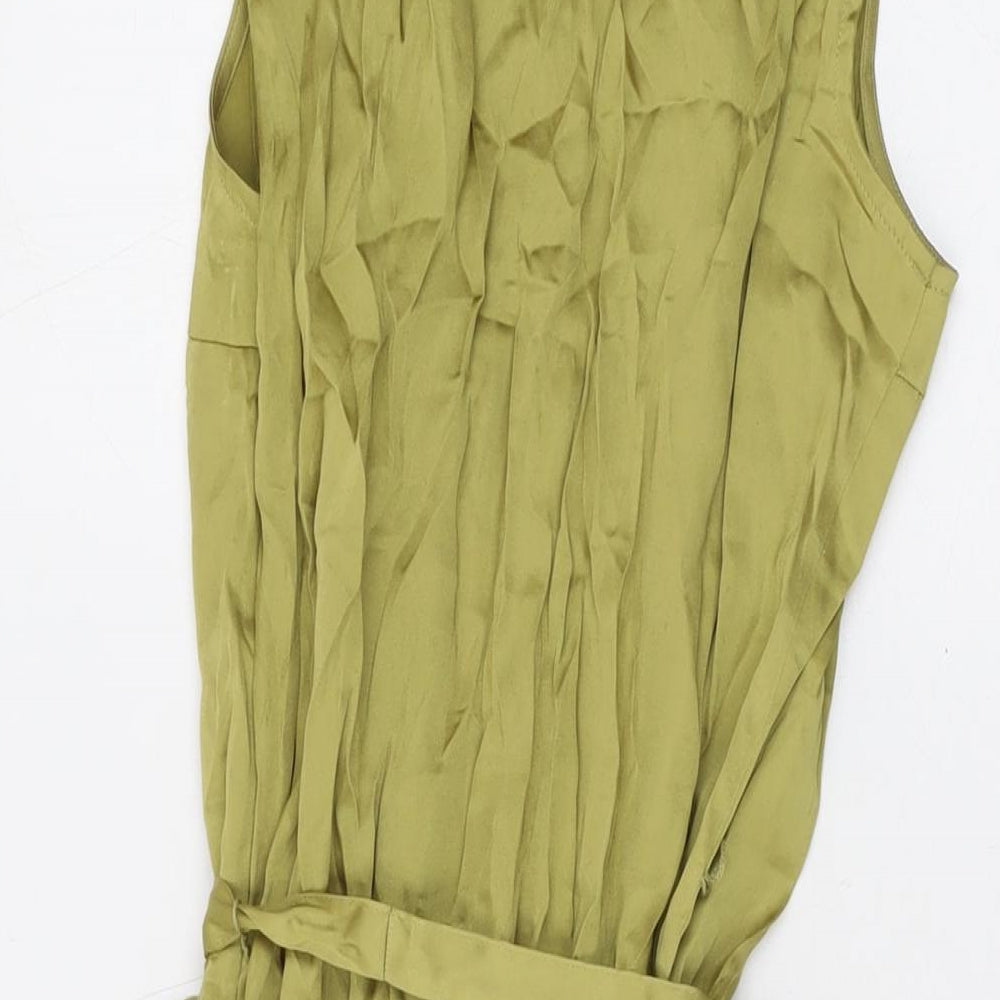Marks & Spencer Womens Green Polyester A-Line Size 8 Scoop Neck Zip