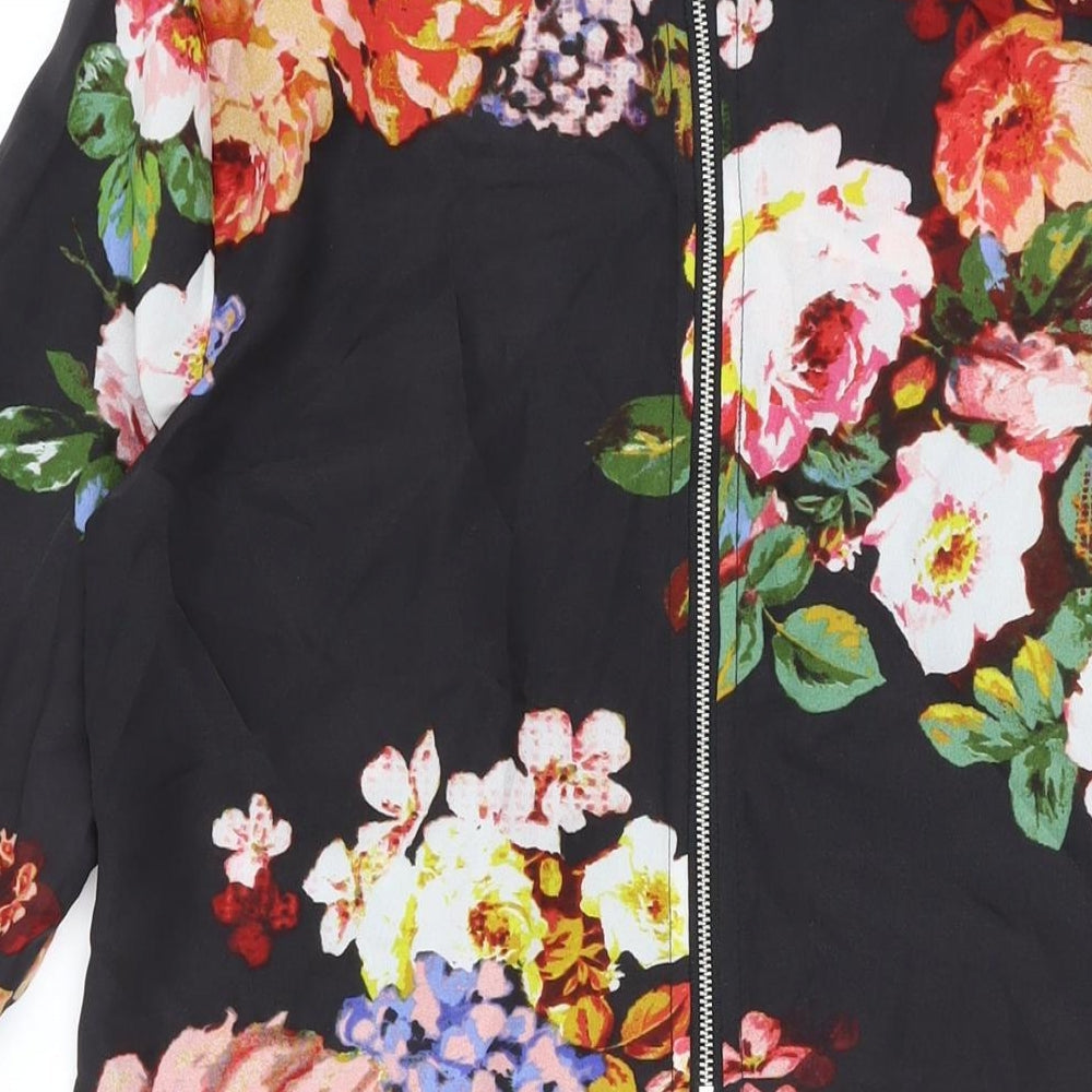 New Look Womens Black Floral Polyester A-Line Size 10 Boat Neck Zip