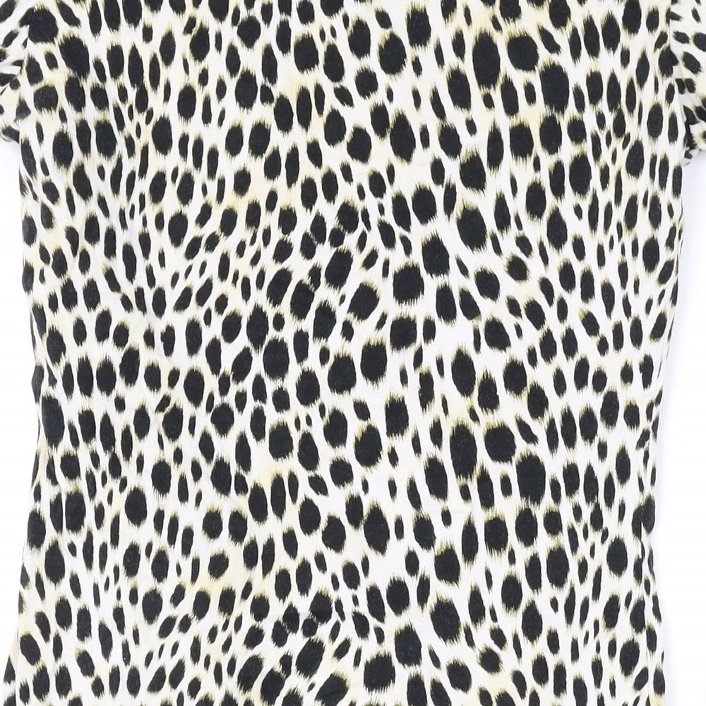 Motel Womens Brown Animal Print Cotton Bodycon Size XS Round Neck Button