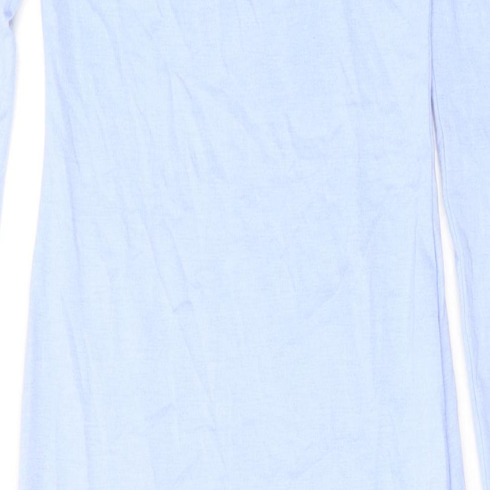 Brand and care label for Missguided women’s blue polyester maxi, size UK 8, square neck pullover