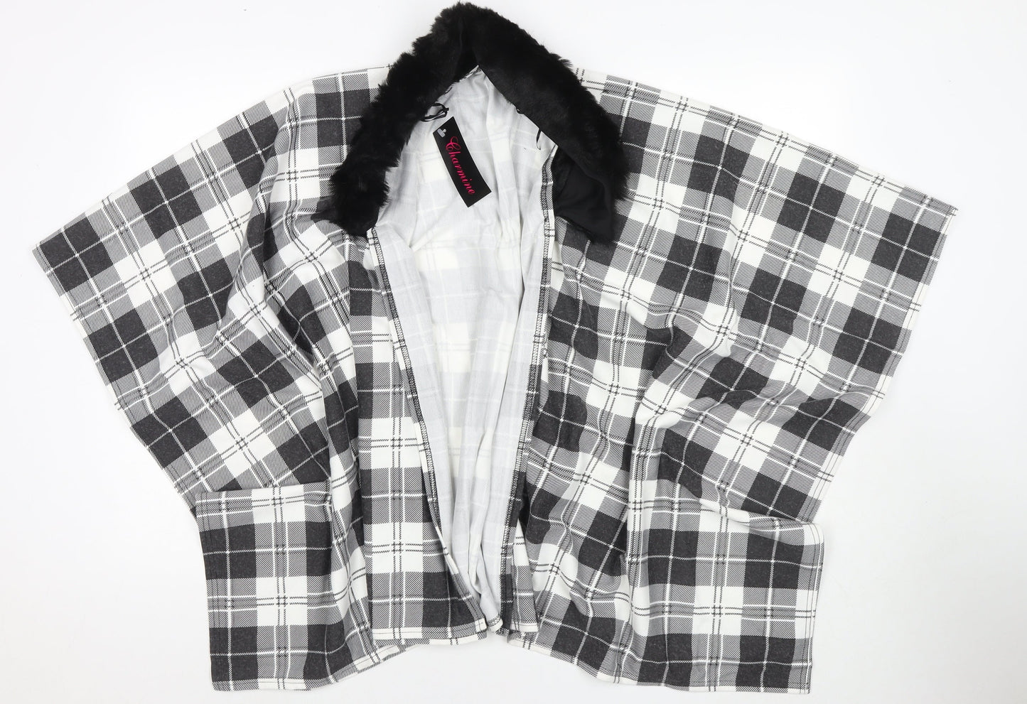 Charmine Womens Black Check Polyester Shawl/Wrap - Collared