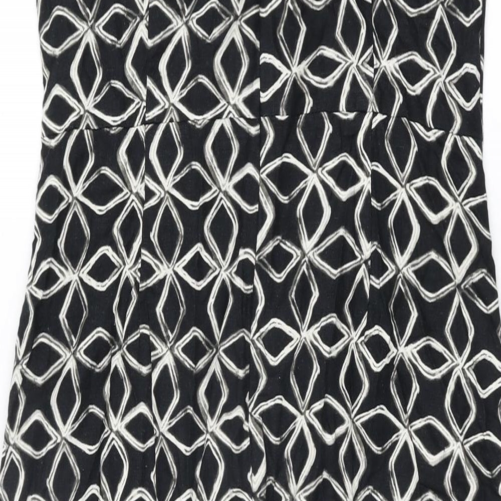 Marks & Spencer Womens Black Geometric Viscose A-Line Size 10 V-Neck Zip
