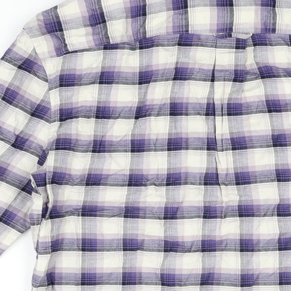 Marks & Spencer Mens Purple Plaid Cotton Button-Up Size S Collared Button