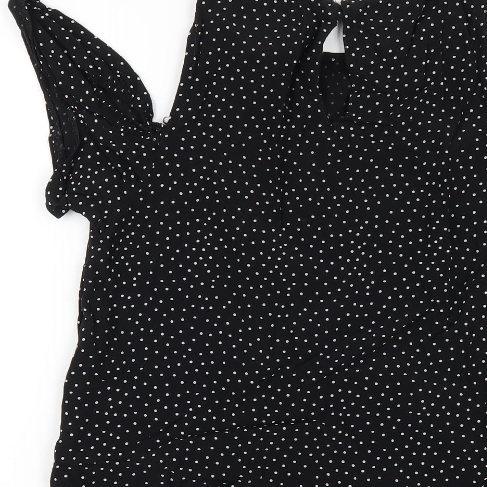 New Look Womens Black Viscose A-Line Size 10 Round Neck Button - Cold Shoulder