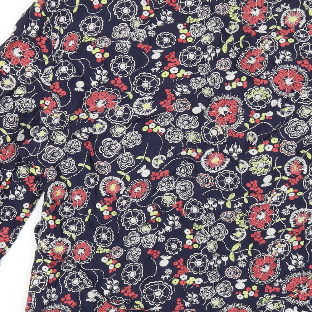 Per Una Womens Blue Floral Viscose Basic T-Shirt Size 14 Scoop Neck