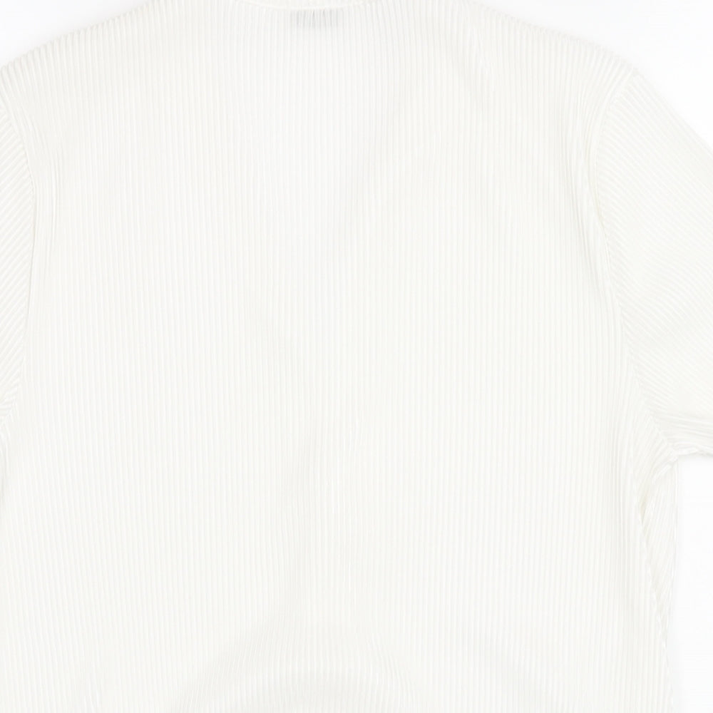 Pimkie Womens White Polyester Basic Blouse Size M V-Neck - Plisse