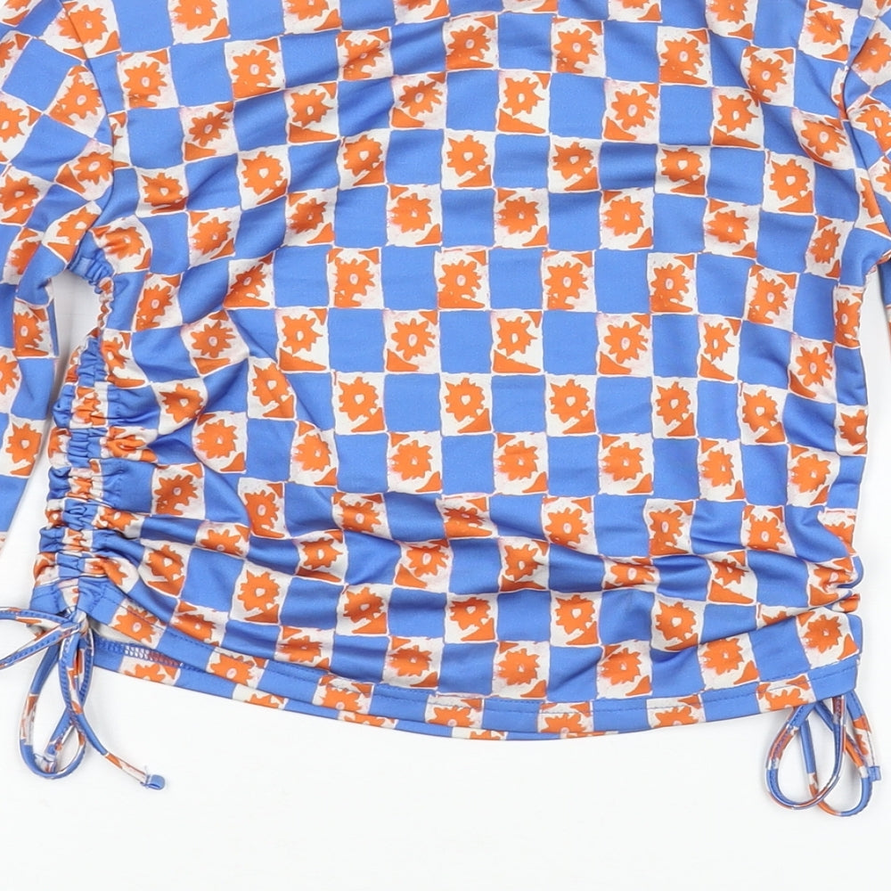Urban Outfitters Womens Multicoloured Geometric Polyester Cropped Blouse Size XS Round Neck - Drawstring Detail