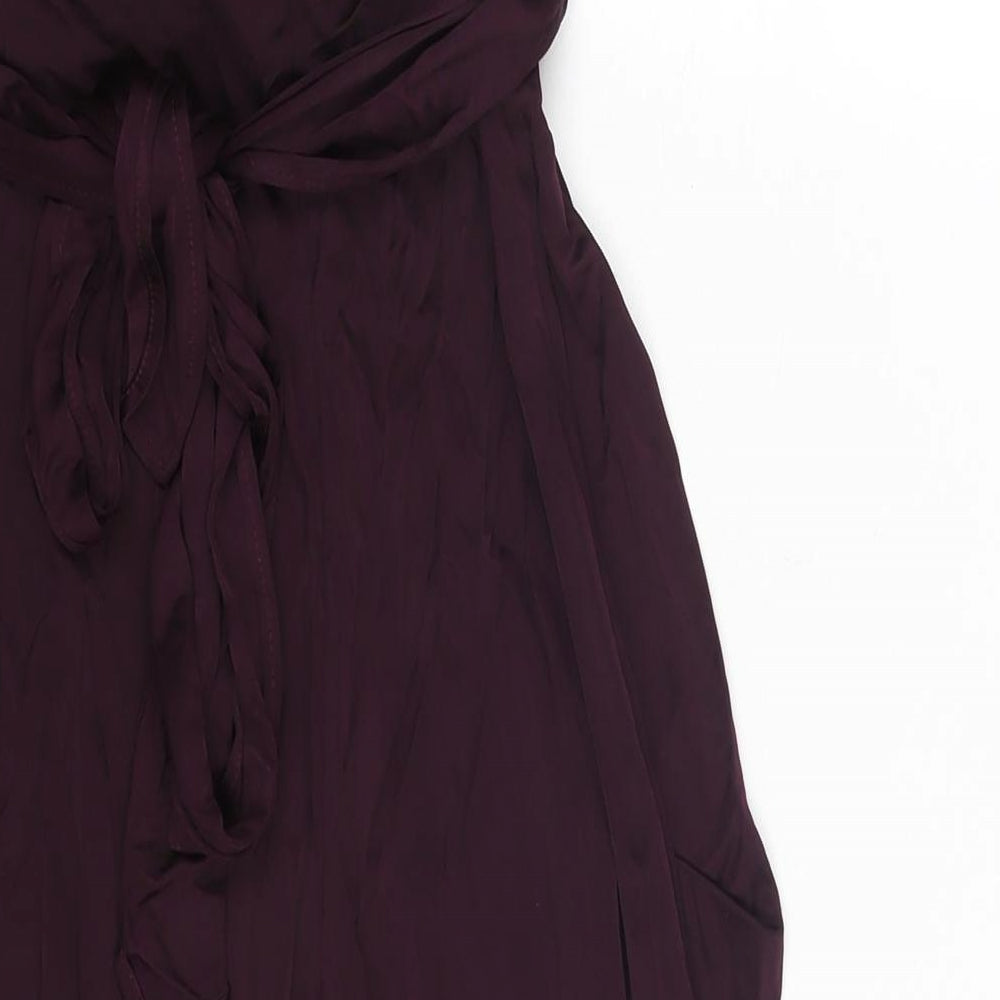 Warehouse Womens Purple Viscose Mini Size 12 Sweetheart Pullover - Tie Detail