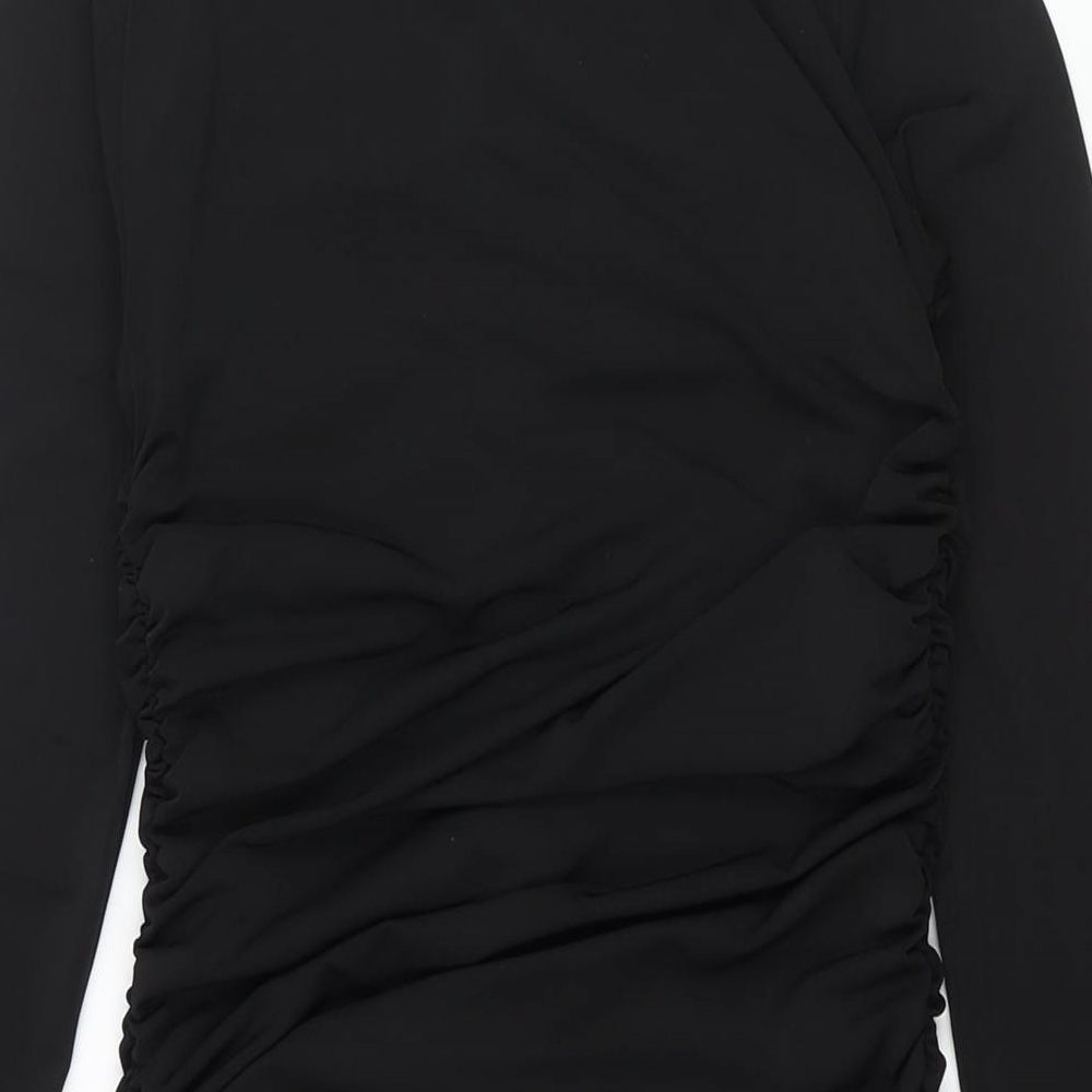 H&M Womens Black Polyester Bodycon Size S Mock Neck Pullover - Rouched
