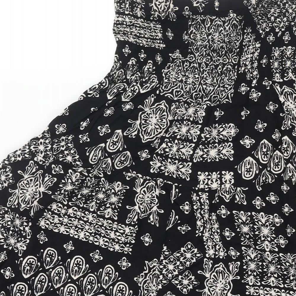 Apricot Womens Black Geometric Viscose A-Line Size 10 Square Neck Pullover - Rouched Tie Detail