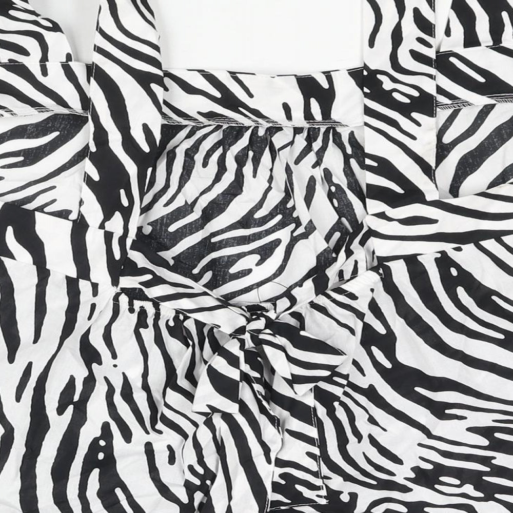 Marks & Spencer Womens Black Animal Print Cotton Basic Blouse Size 22 Square Neck - Zebra Print