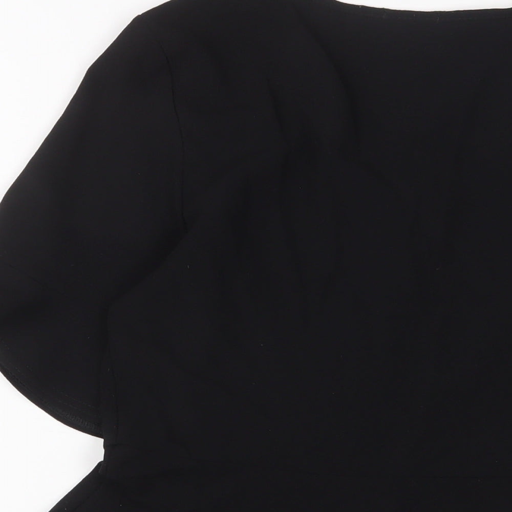 PRETTYLITTLETHING Womens Black Polyester Basic Button-Up Size 10 V-Neck