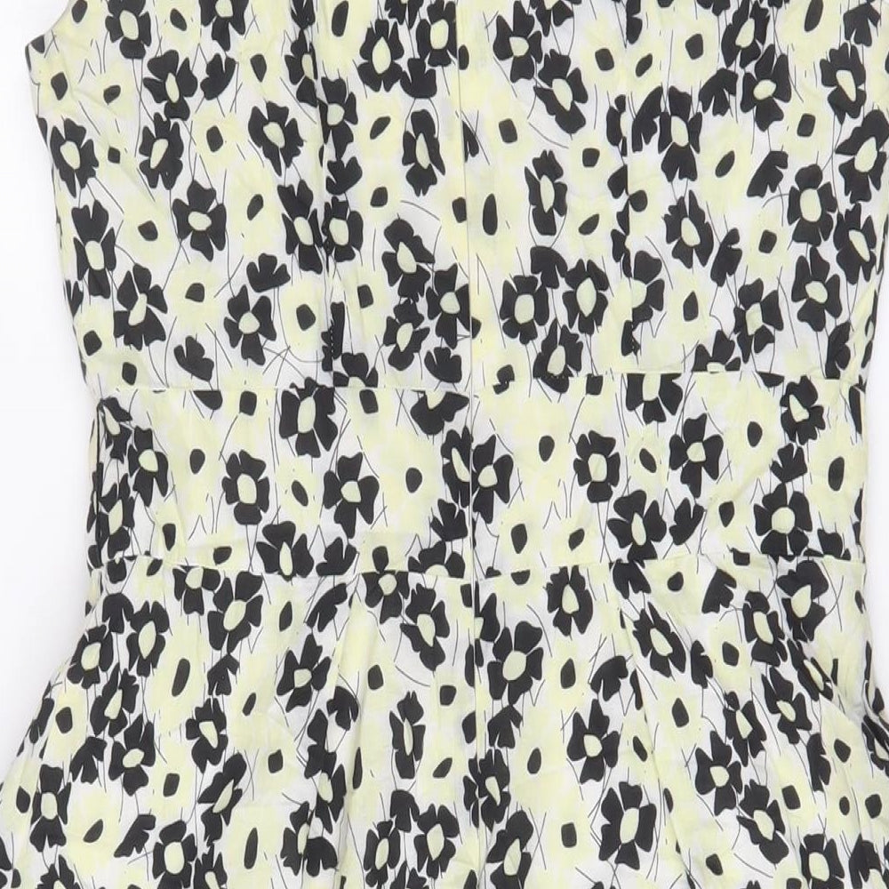 Principles Womens Yellow Floral Cotton Fit & Flare Size 10 Boat Neck Zip