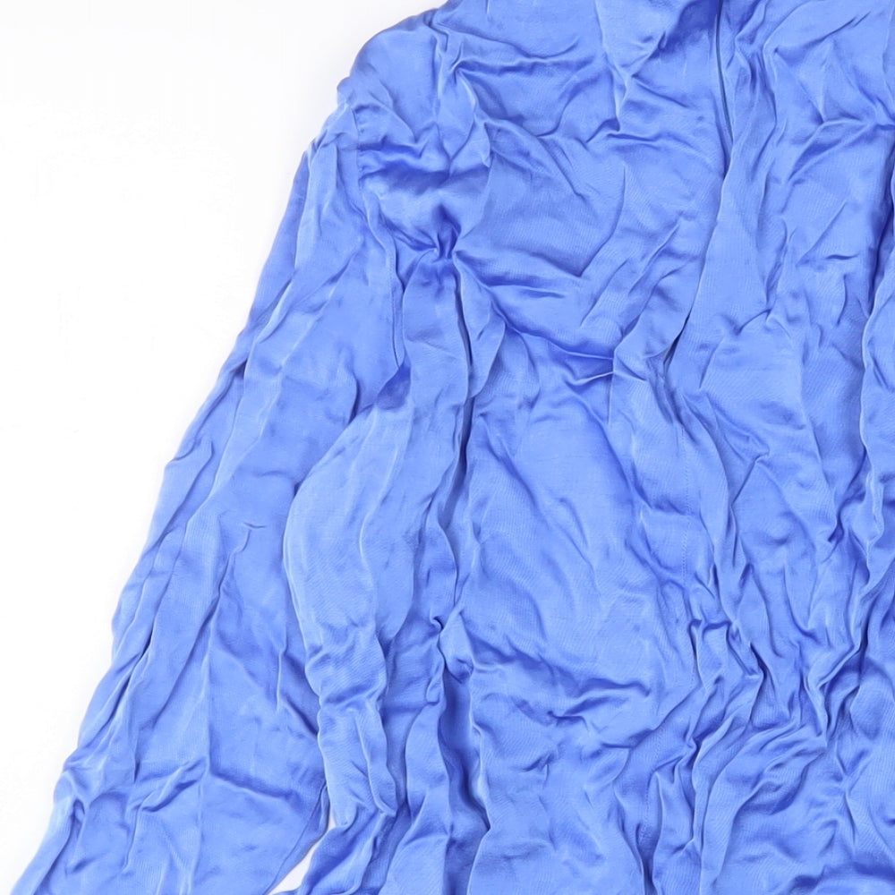 Marks & Spencer Womens Blue Viscose Basic Blouse Size 12 High Neck