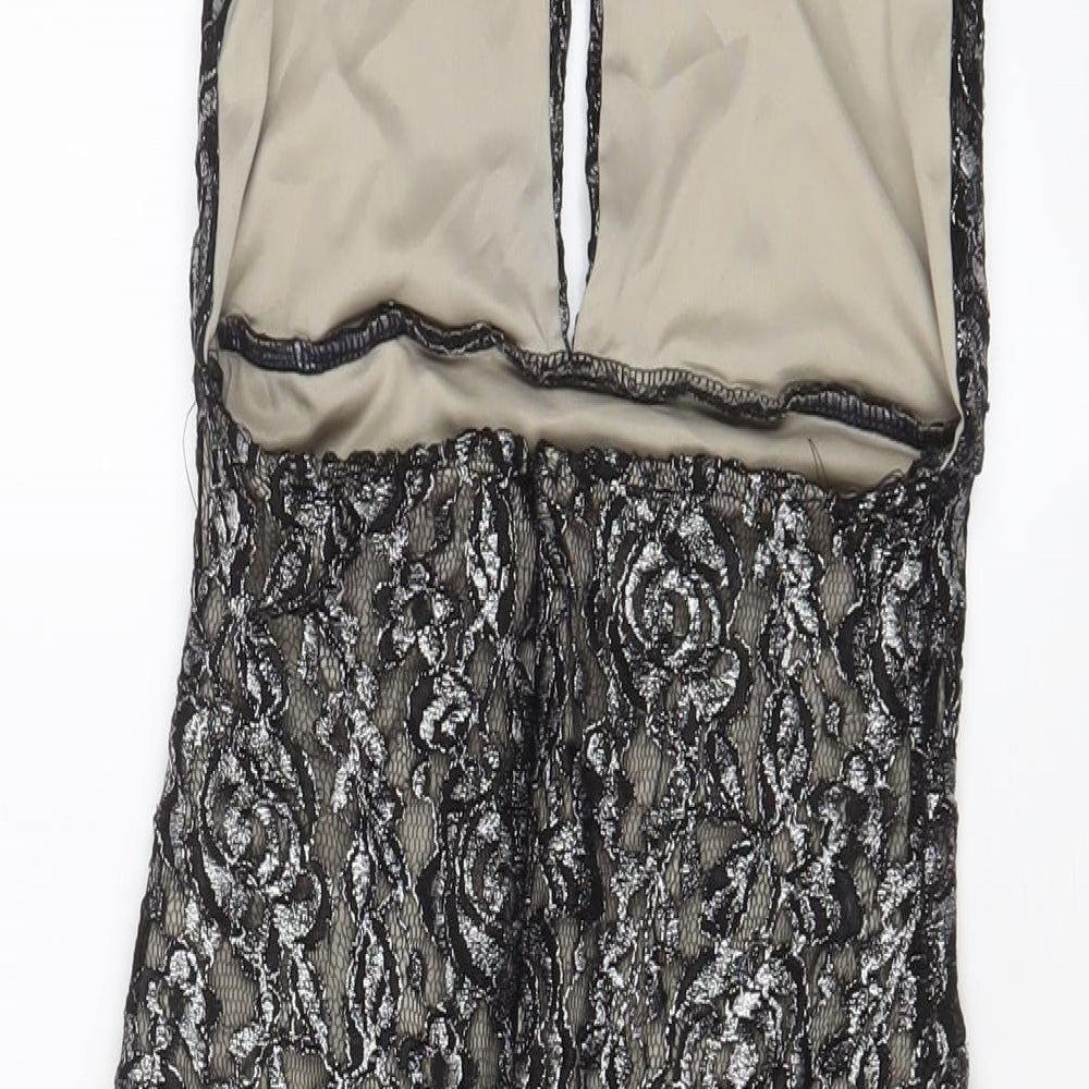 Love Womens Grey Floral Polyester A-Line Size S Halter Button