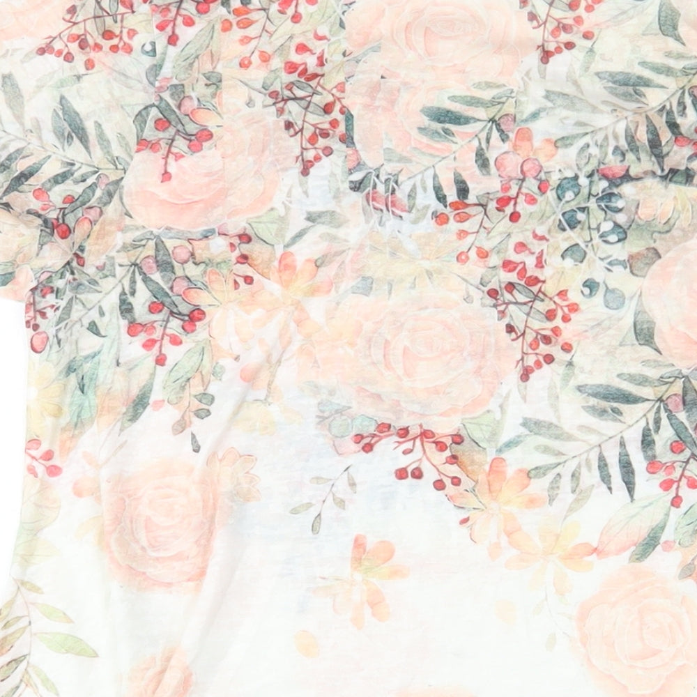 Pebble Bay Womens Pink Floral Polyester Tunic T-Shirt Size M Crew Neck