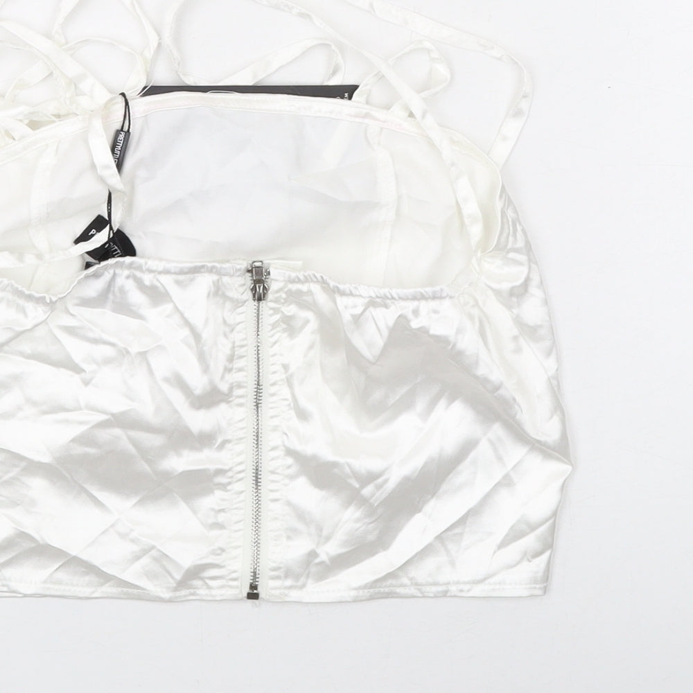 PRETTYLITTLETHING Womens White Polyester Cropped Tank Size 4 Halter