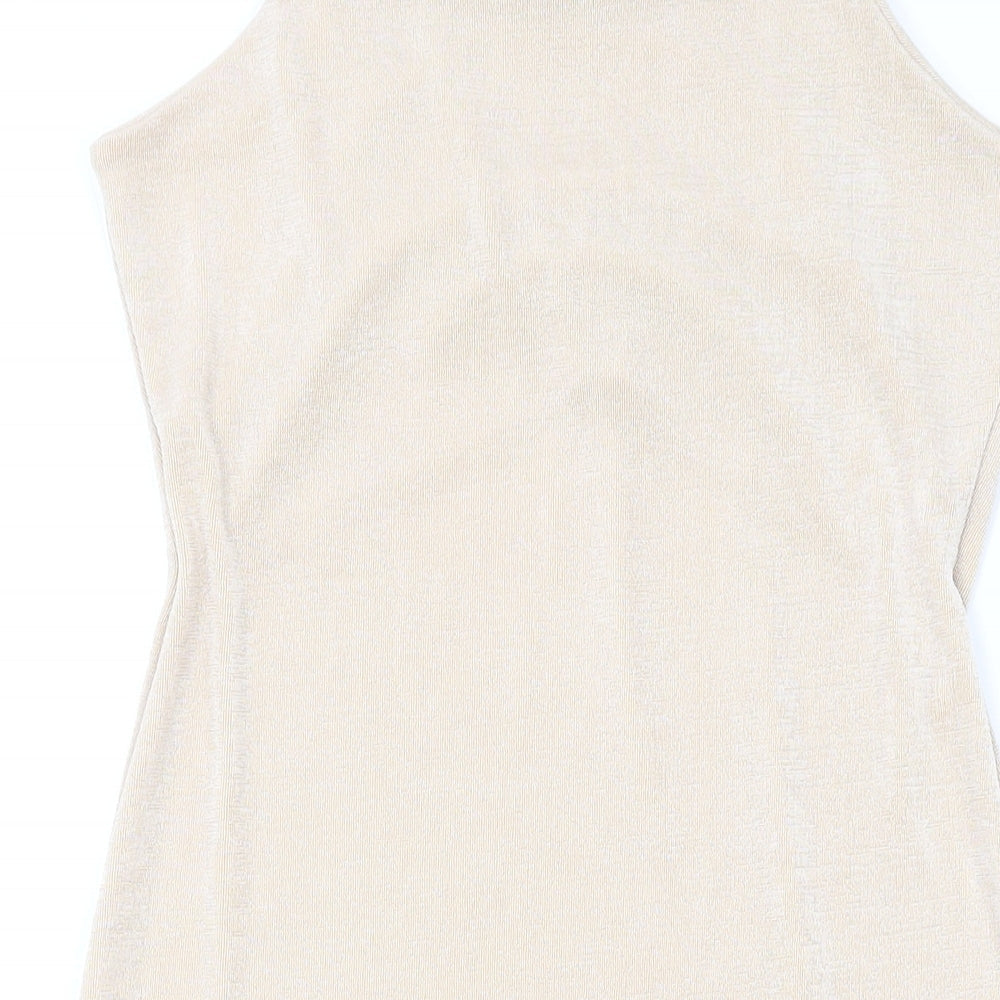 Boohoo Womens Beige Polyester Bodycon Size 12 Square Neck Pullover