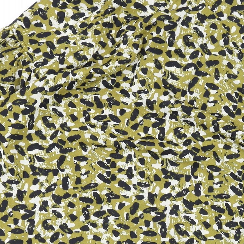 Topshop Womens Green Animal Print Polyester Basic Button-Up Size 10 Collared