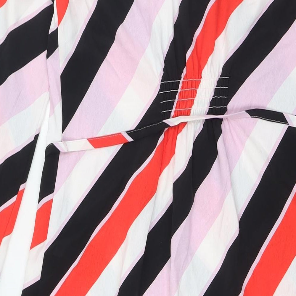 Marks & Spencer Womens Multicoloured Striped Polyester Shirt Dress Size 6 V-Neck - Belted