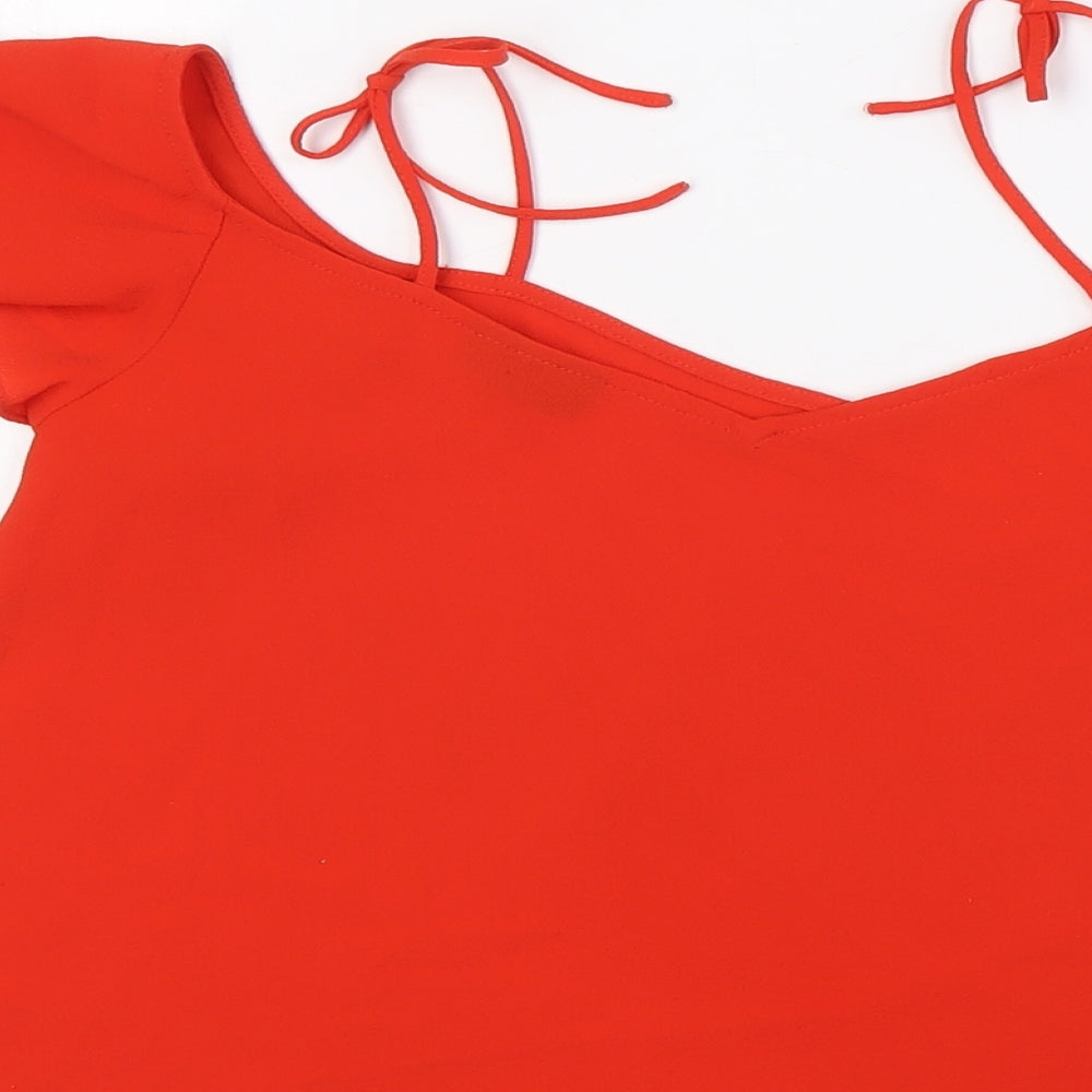 Topshop Womens Red Polyester Basic Blouse Size 8 Scoop Neck