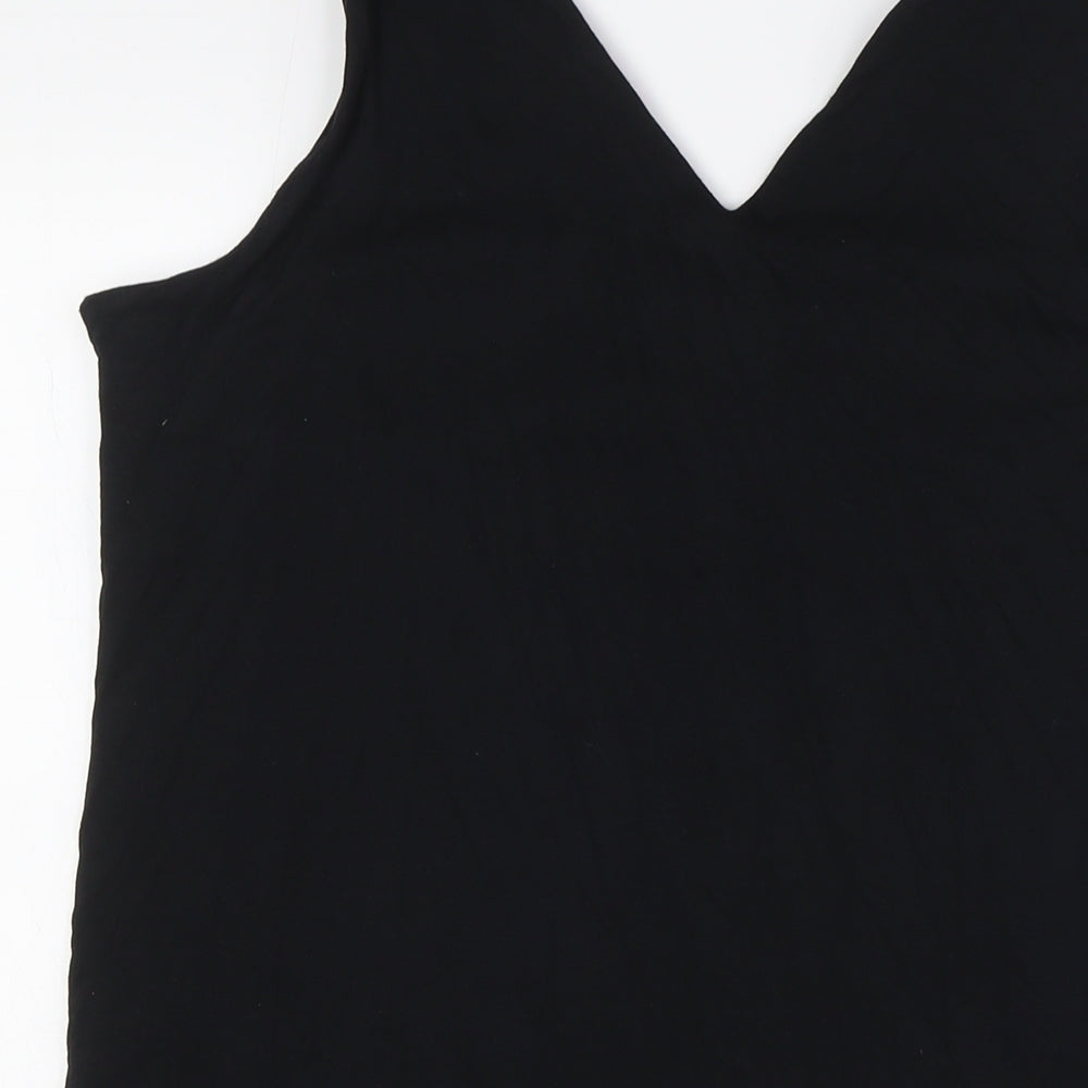 Marks and Spencer Womens Black Polyester Basic Tank Size 14 V-Neck - Pleated