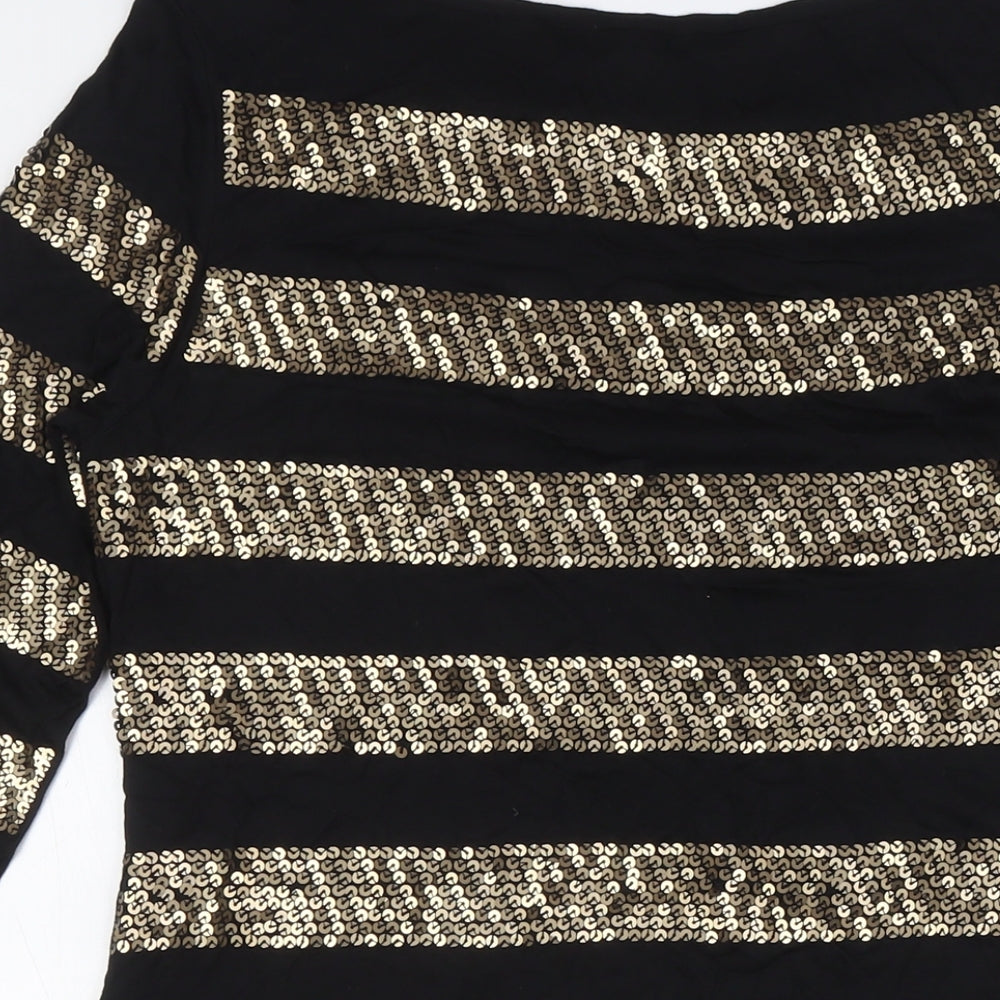 Phase Eight Womens Black Viscose Mini Size 12 Round Neck - Sequins