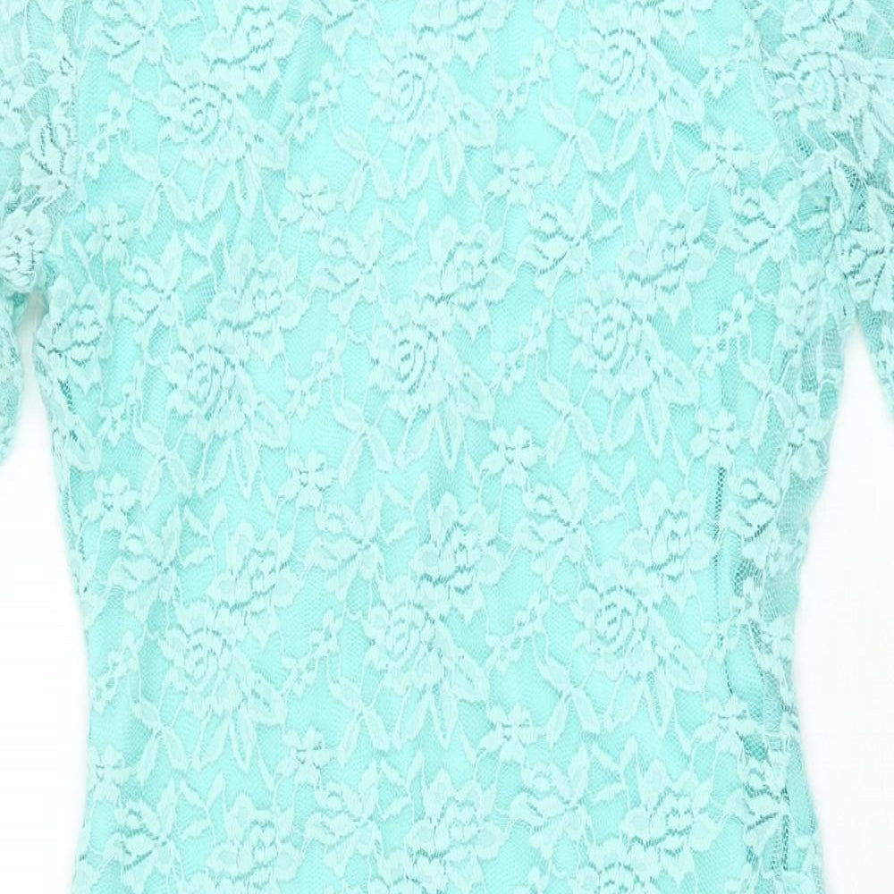 ASOS Womens Blue Floral Nylon Bodycon Size 12 Sweetheart Pullover