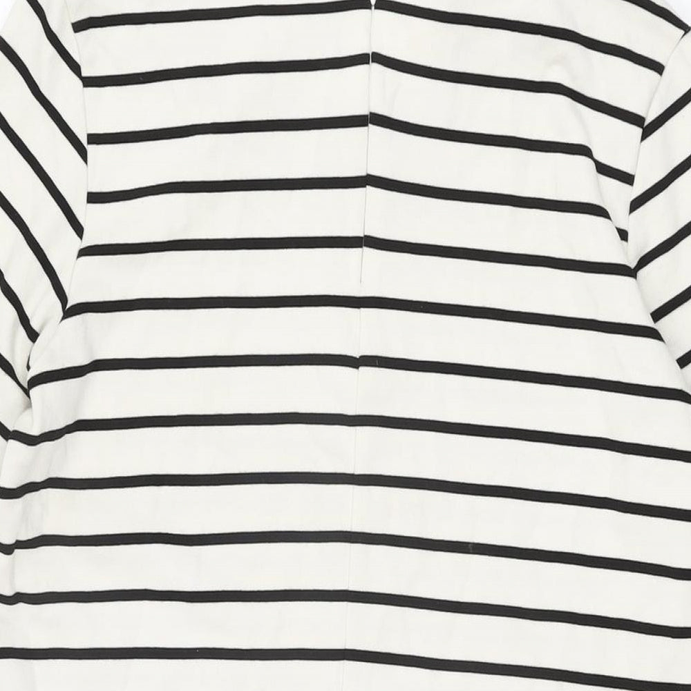 H&M Womens White Striped Viscose Shift Size S Round Neck Zip