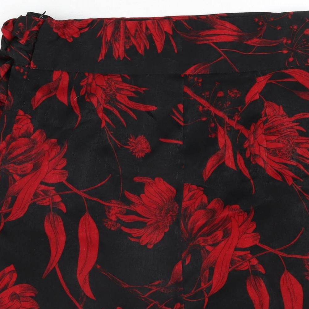 Zara Womens Black Floral Polyester A-Line Skirt Size S Zip