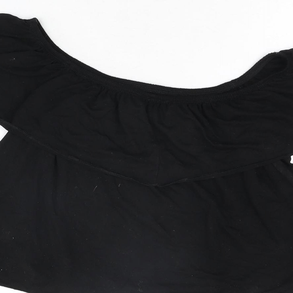 Topshop Womens Black Polyester Cropped T-Shirt Size 8 Off the Shoulder