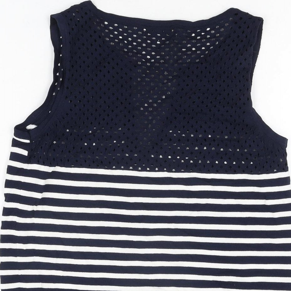 Odemai Womens Blue Striped Nylon Basic T-Shirt Size 6 V-Neck