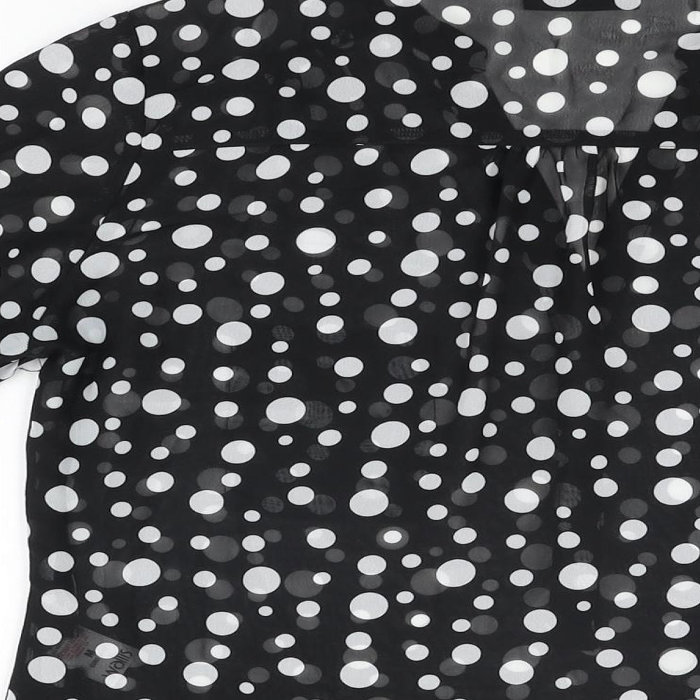 Wallis Womens Black Polka Dot Polyester Basic Blouse Size M V-Neck
