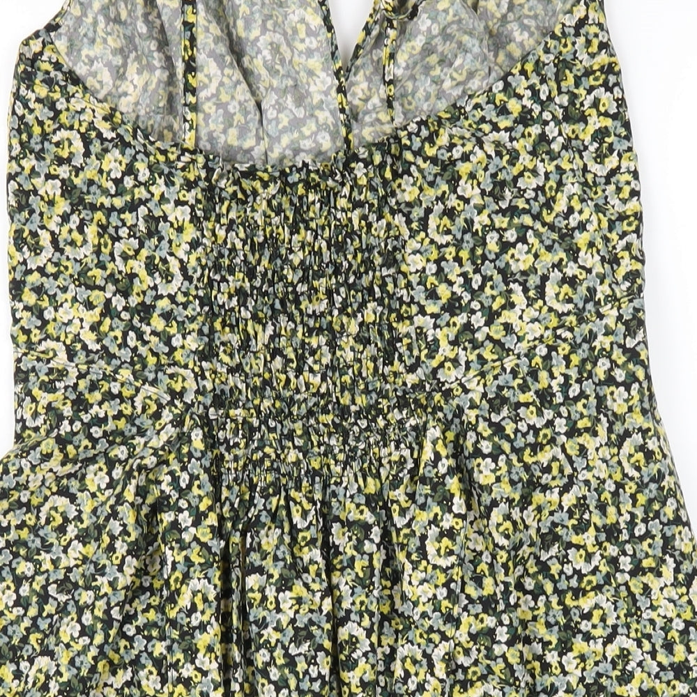 H&M Womens Yellow Floral Polyester A-Line Size M Round Neck Zip