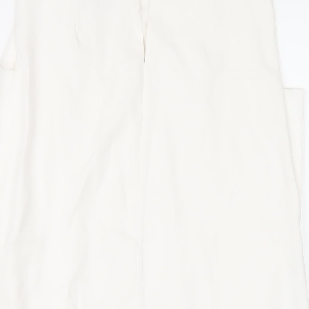 Zara Womens White Polyester A-Line Size S Round Neck Button