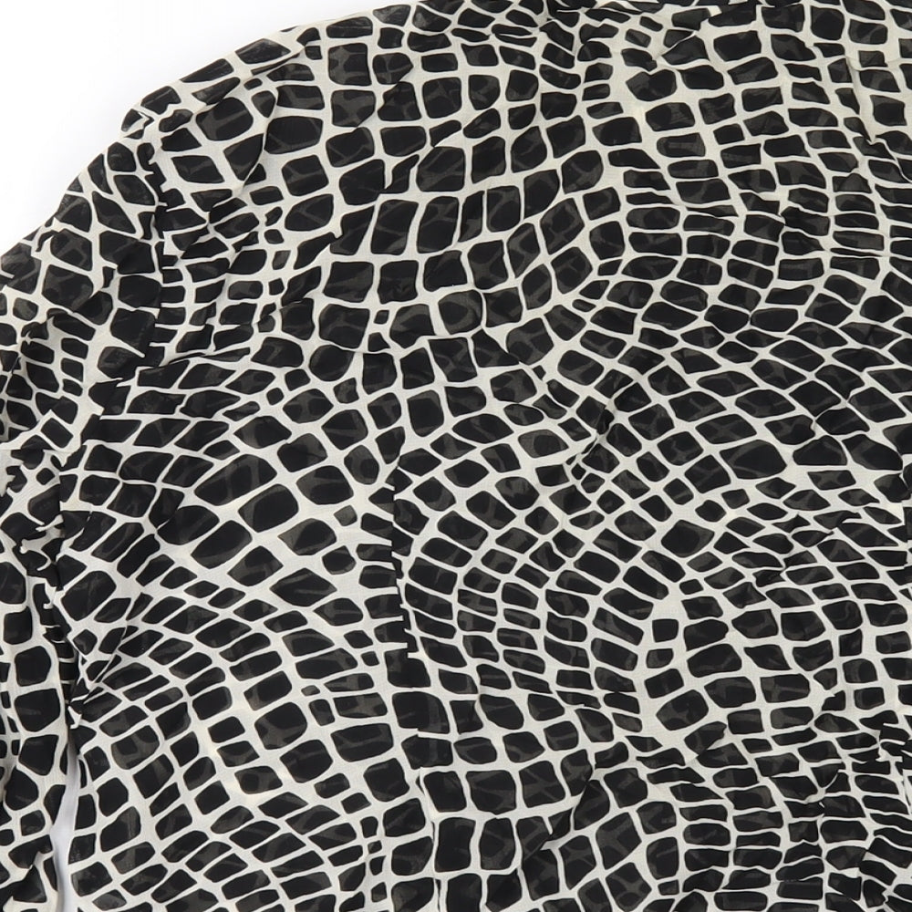 Marks & Spencer Womens Black Geometric Viscose Basic Button-Up Size 12 Collared